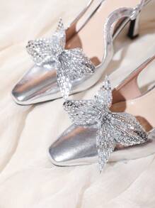 1pair (2pcs) Detachable Silver Rhinestone Band Butterfly Design Diy Shoe Clip, Elegant Fashionable Shoe Decoration For High Heels, Pumps, Women's Shoes, Etc. - Silver - View 2