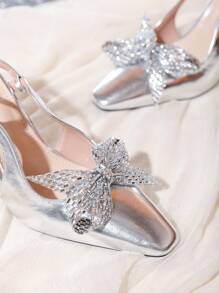 1pair (2pcs) Detachable Silver Rhinestone Band Butterfly Design Diy Shoe Clip, Elegant Fashionable Shoe Decoration For High Heels, Pumps, Women's Shoes, Etc. - Silver - View 4