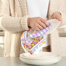 1入復活節兔子和花朵和復活蛋和白格子和英文字母印花的碗布,廚房毛巾,餐具清潔布 - 彩色 - 查看 4