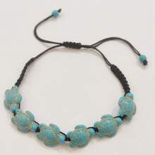 Bohemian Vintage Style Turtle Shaped Imitation Turquoise Beaded Stretch Bracelet For Women - Blue - View 3