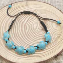 Bohemian Vintage Style Turtle Shaped Imitation Turquoise Beaded Stretch Bracelet For Women - Blue - View 4