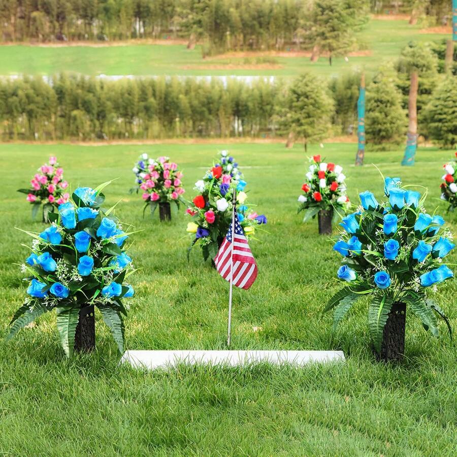 1/2PCS Blue Artificial Flower Cemetery Flowers Outdoor Grave