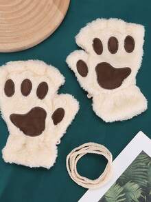 1 雙超可愛小貓爪手套 - 毛絨保暖 - 完美的聖誕禮物 - 米色 - 查看 3