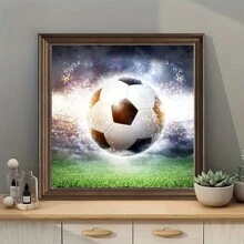 1件5d Diy鑽石繪畫套件,附帶畫布和圓形鑽石,尺寸:20*20cm,印有足球場地圖案