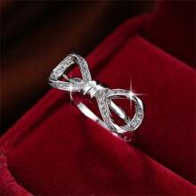 1pc Simple & Elegant Inlaid Bow Knot Ring - Silver - View 11