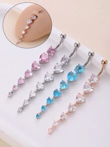 1pc Vibrant Rhinestone Heart Shaped Navel Ring In Various Sizes Valentines