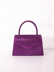 Small Simple Sparkling Clutch Bag With Handle And Removable Strap For Evening Party - Purple - View 2