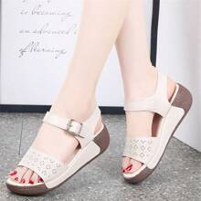 Women's Wedge Heel Hollow Out Sandals With Soft Soles, Versatile Mom Shoes With Thick Bottoms
