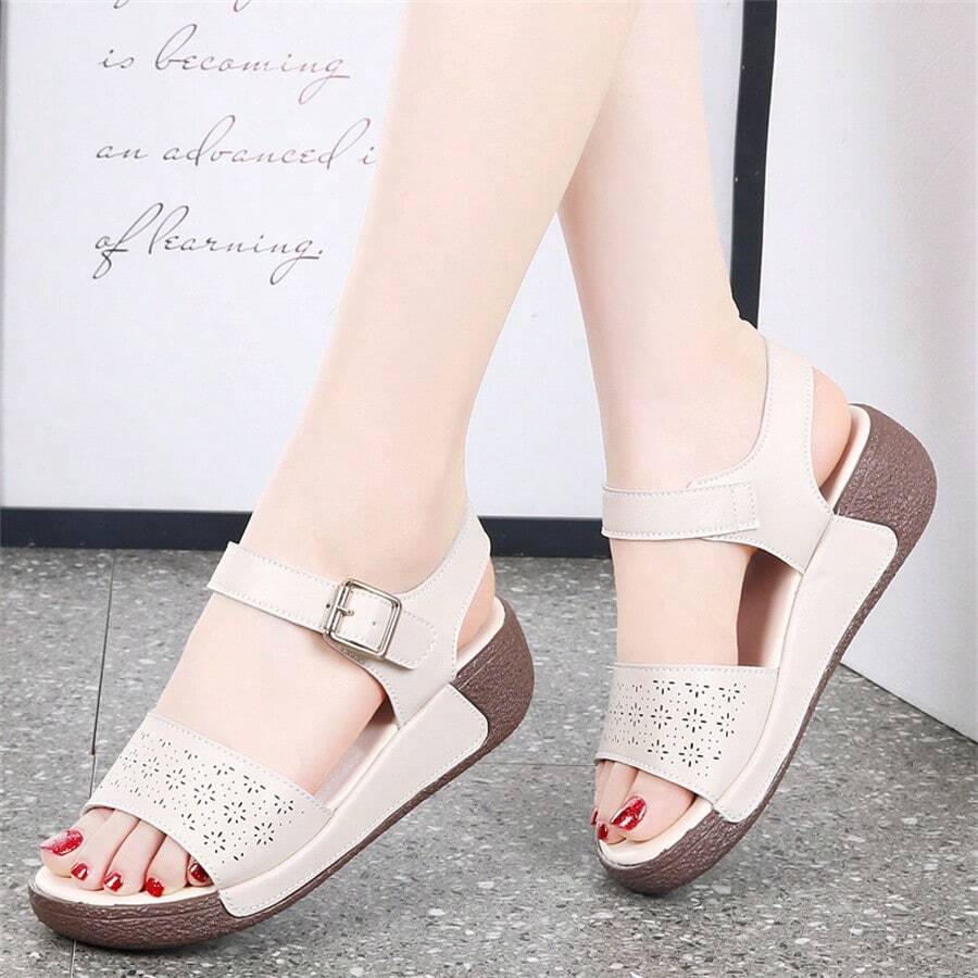 Women's Wedge Heel Hollow Out Sandals With Soft Soles, Versatile Mom Shoes With Thick Bottoms