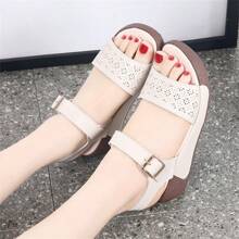 Women's Wedge Heel Hollow Out Sandals With Soft Soles, Versatile Mom Shoes With Thick Bottoms