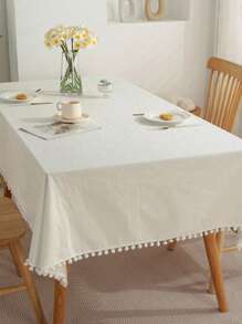 1pc White Tablecloth Art Rectangular Dining Table Coffee Table Tablecloth Simple Table Mat Coffee Table Cloth Cover - White - View 1