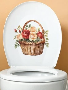 1 件浪漫玫瑰籃情人節廁所貼紙浴室衛浴裝飾牆貼花 - 浪漫玫瑰花籃情人節裝飾牆貼紙 - 查看 5