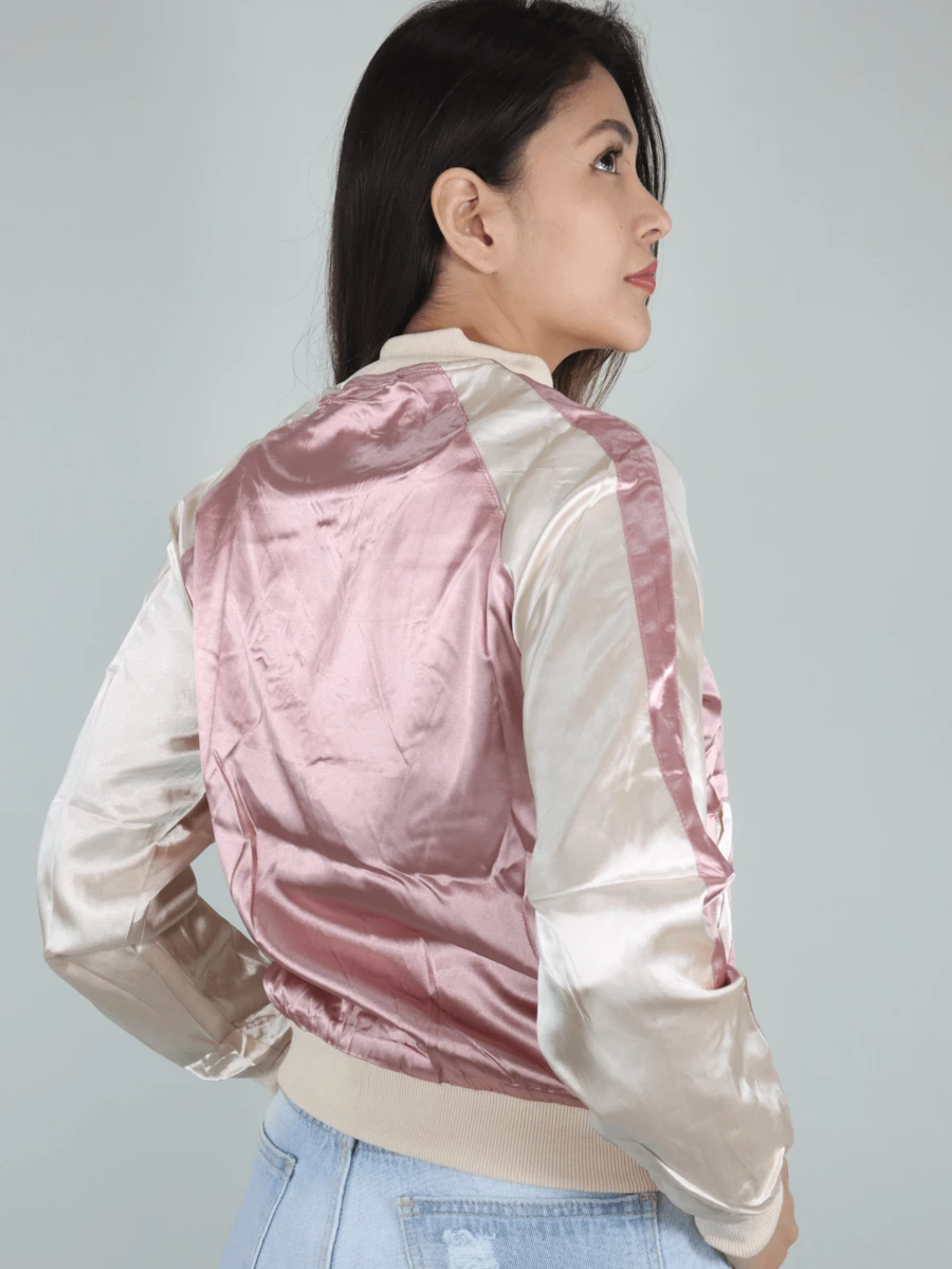 Chamarra bomber satín, bicolor, forro peluche. - Rosa coral - Ver 1