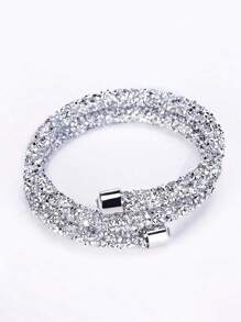 1入人造水晶和鑽石鑲嵌啞光彈性手鏈,女士時尚創意禮物 - A - 查看 3