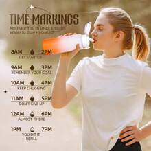 1l帶吸管的水瓶,多色大容量啟發式時間標誌水瓶,可重複使用的tritan塑料防漏耐用水壺,適用於健身房、工作、旅遊和戶外運動-白色 - 白橙 - 查看 3