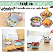 带盖可折叠硅胶碗，便携式餐具，适用于户外旅行、露营、野餐、餐厅、沙拉、蔬菜和食物碗、厨房、圣诞礼物 - 綠色 - 查看 4