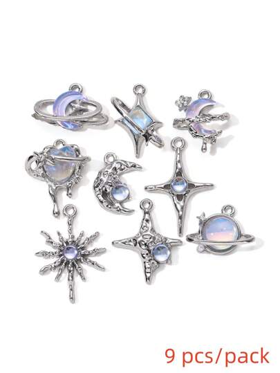 9 Stücke Zufällige Süße Und Coole Diamant Stern Mond Liebesanhänger Y2k Anhänger Diy Handgemachte Halskette Armband Schmuck