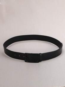 1 Women's Black Rectangular Buckle Pu Large Size Belt Suitable For Daily Use, Widened Version Belt Summer, School