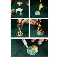 封蠟印章套裝,蠟封印章套裝,3入組蠟封印章,2瓶封蠟顆粒,和1入木柄熔化匙,適用於新年、情人節、日常禮品盒、賀卡、信函蠟封 - 彩色 - 查看 6