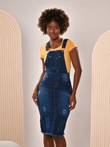 Women Denim Overalls & Jumpsuits - 中等水洗藍 - 查看 3