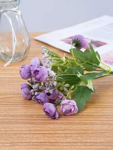 1pc Wedding Bouquet Purple Artificial Flowers Romantic Korean-Style Small Tea Bud Bride Hand Hold Flowers, Perfect For Wedding And Engagement Decor, Wedding Photography Props - Purple - View 4