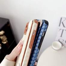 豪華皮革編織圖案手帶支架手機殼,適用於iphone 15 11 12 13 14 Pro Max Plus,軟支架防震保護套 - 粉色 - 查看 8