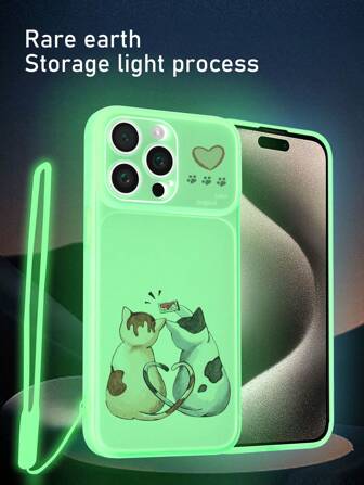 1入組夜光霧面透明tpu手機殼,配有卡通貓設計和1入組夜光矽膠手機挂環,適用於iphone、三星、小米、歐珀等品牌