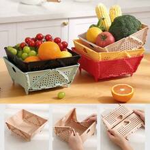 1pc Foldable Fruit Basket, Kitchen Storage Basket, Multi-Purpose Outdoor Portable Fruit Box, Car-Mounted Fruit Box - Red - View 2