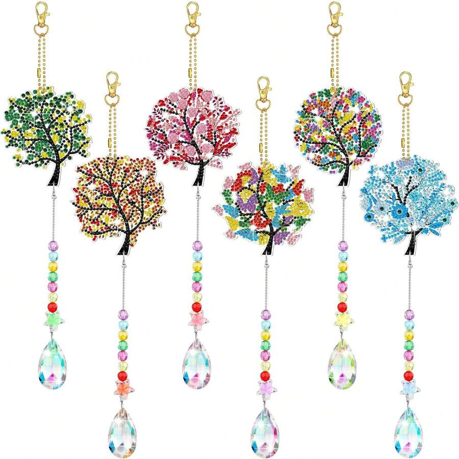 6pcs Life Tree Diamond Art Dream Catcher Double-Sided Diamond Painting Diy Dream Catcher Tool Kit For Wall Decoration, Suitable For Adults And Children, 6 Styles Available