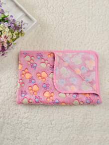 1片寵物毛毯,印有爪印圖案,適合小型和中型貓狗,適用於四季(邊緣顏色隨機 - 粉色 - 查看 3