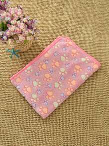 1片寵物毛毯,印有爪印圖案,適合小型和中型貓狗,適用於四季(邊緣顏色隨機 - 粉色 - 查看 4