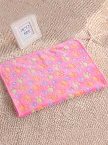 1片寵物毛毯,印有爪印圖案,適合小型和中型貓狗,適用於四季(邊緣顏色隨機 - 粉色 - 查看 1