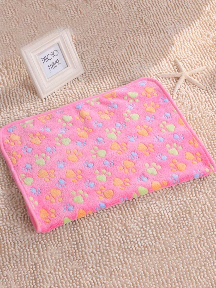 1片寵物毛毯,印有爪印圖案,適合小型和中型貓狗,適用於四季(邊緣顏色隨機 - 粉色 - 查看 1