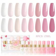 JR JR 8pcs 15ml Gel Nail Polish Set Including Red Pink Nude Gel Polish Kit UV LED Soak Off Polish Home DIY Gifts For Girl
