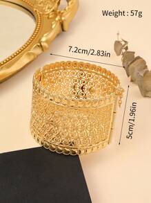 Classic Wide Cuff Bracelet, Fashionable Hollow Out Palace Style Accessory For Wedding, Festival, All-Match Zinc Alloy Open Bangle For Bridal Hand Decoration - Gold - View 5