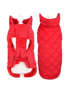 絲絨寵物衣服,適用於秋冬季,可調節,保暖,適用於小型到大型品種的狗和貓背心 - 紅色 - 查看 3