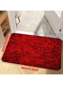 1入復古風格玫瑰圖案印花地毯,適用於客廳、窗台、咖啡桌、臥室裝飾地毯、優雅女士房間地墊。情人節禮物。 - 紅色 - 查看 4