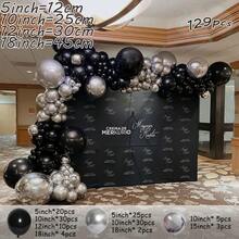 129入組黑色婚禮生日派對背景,嬰兒沐浴diy 4d鋁箔節日晚餐銀色氣球花環套件 - 彩色 - 查看 2