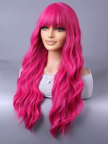 False Red Natural Everyday Hair With Bangs, Curly Hair And Wigs - Hot Pink - View 3