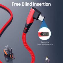 VENTION微型USB充電線，90度Kindle Fire平板電腦充電線60W尼龍編織安卓微型USB充電線，兼容三星Galaxy S6 S7 S5 J7 J5 J3平板電腦PS4充電線 - 紅色 - 查看 2