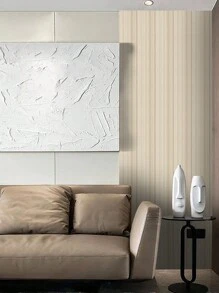 1pc 230cm/90.55in Light Brown 3d Grille Self-Adhesive Wall Sticker For Sofa/Living Room Background Wall Decoration, Stripe Foam Decal