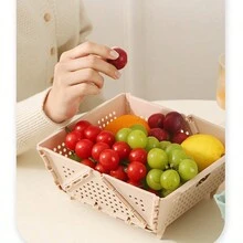 1pc Foldable Fruit Basket, Kitchen Storage Basket, Multi-Purpose Outdoor Portable Fruit Box, Car-Mounted Fruit Box - Red - View 3