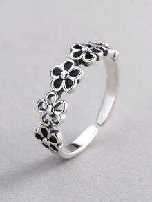 1pc Men's Punk Personalized Open Ring, Unisex Simple And Versatile Korean Retro Faded Daisy, Open Adjustable Index Finger Ring, Minimalist And Minimalist Style Hand Accessory, Unique And Minimalist Design - Antique Silver - View 4