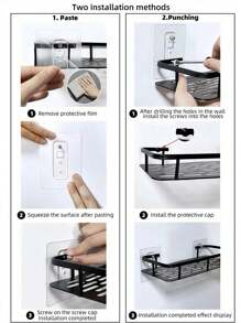 1pc Bold Adhesive Bathroom Wall-Mount Storage Rack For Washroom Organizer - Silver - View 5