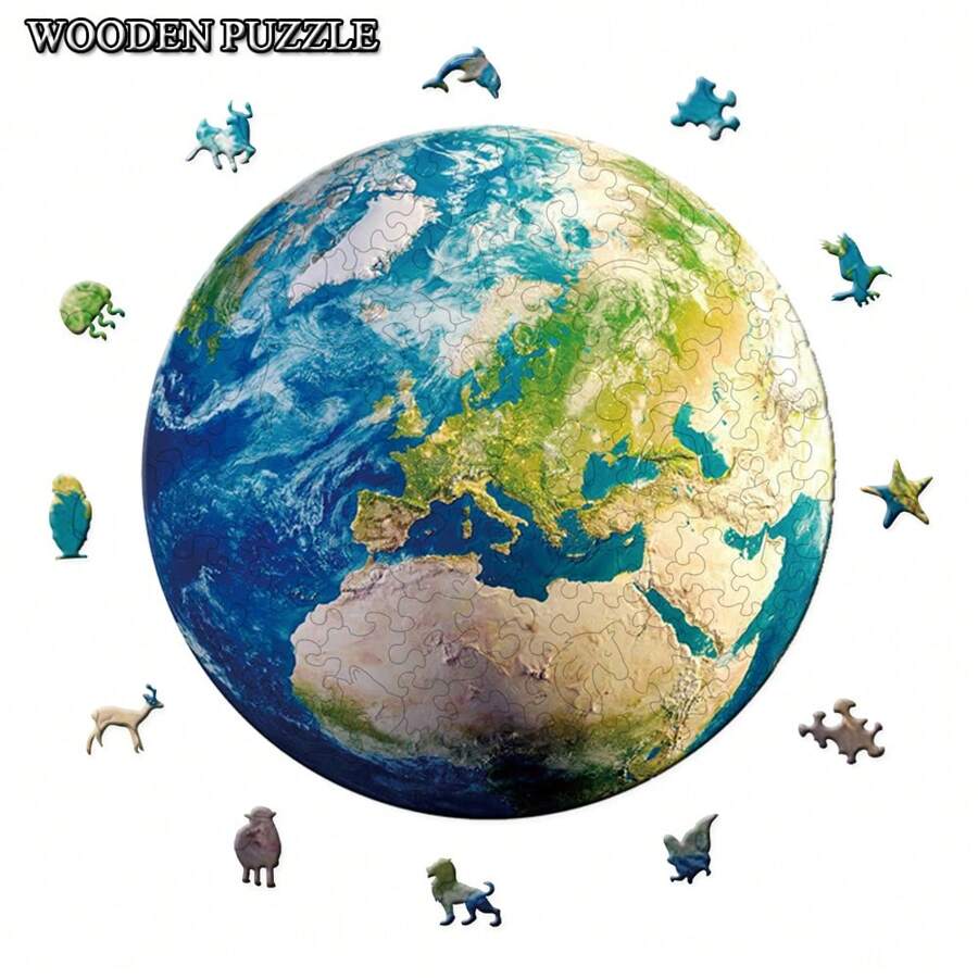 地球各種異形木製拼圖,高級玩家創意禮物,生日禮物,派對遊戲,裝飾畫 - 彩色 - 查看 1