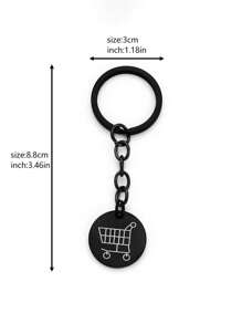 1 peça Chaveiro de Logo de Carrinho de Compras Criativo Feminino Redondo em Aço Inoxidável para Supermercado Europeu e Americano, Chaveiro de Token de Metal para Moedas Pushed Manualmente, Presente para Mulheres, Pingente de Bolsa, Material Escolar, Presentes de Professor, Acessórios de Volta às Aulas