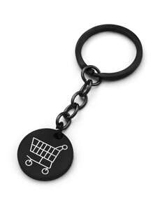 1 peça Chaveiro de Logo de Carrinho de Compras Criativo Feminino Redondo em Aço Inoxidável para Supermercado Europeu e Americano, Chaveiro de Token de Metal para Moedas Pushed Manualmente, Presente para Mulheres, Pingente de Bolsa, Material Escolar, Presentes de Professor, Acessórios de Volta às Aulas