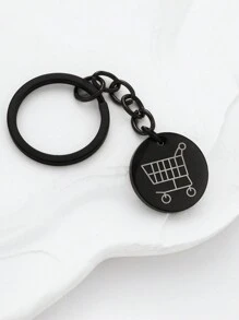 1 peça Chaveiro de Logo de Carrinho de Compras Criativo Feminino Redondo em Aço Inoxidável para Supermercado Europeu e Americano, Chaveiro de Token de Metal para Moedas Pushed Manualmente, Presente para Mulheres, Pingente de Bolsa, Material Escolar, Presentes de Professor, Acessórios de Volta às Aulas