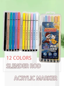 12色細棒亞克力筆三角棒彩色筆可水洗塗鴉繪畫精細棒油漆筆 - 彩色 - 查看 1