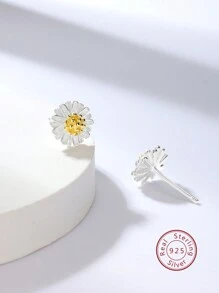 1對925純銀清新可愛的雛菊形耳釘,適合女孩日常穿著和度假時穿著 - 彩色 - 查看 4